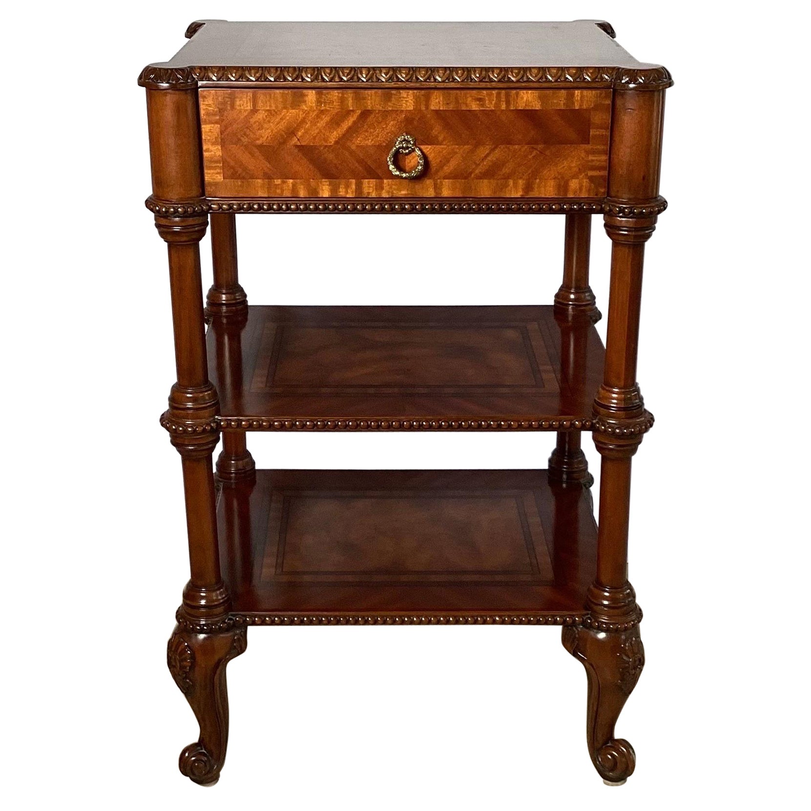 1970s American Classical Solid Walnut 3 Tier Accent Table For Sale at