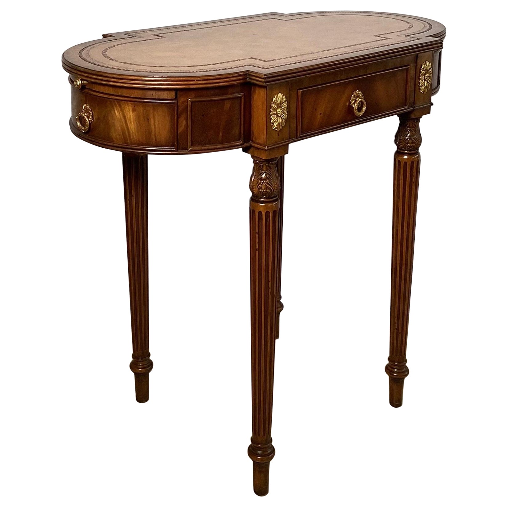 Oval Walnut and Mahogany Accent Work Table with Leather Top by Maitland Smith