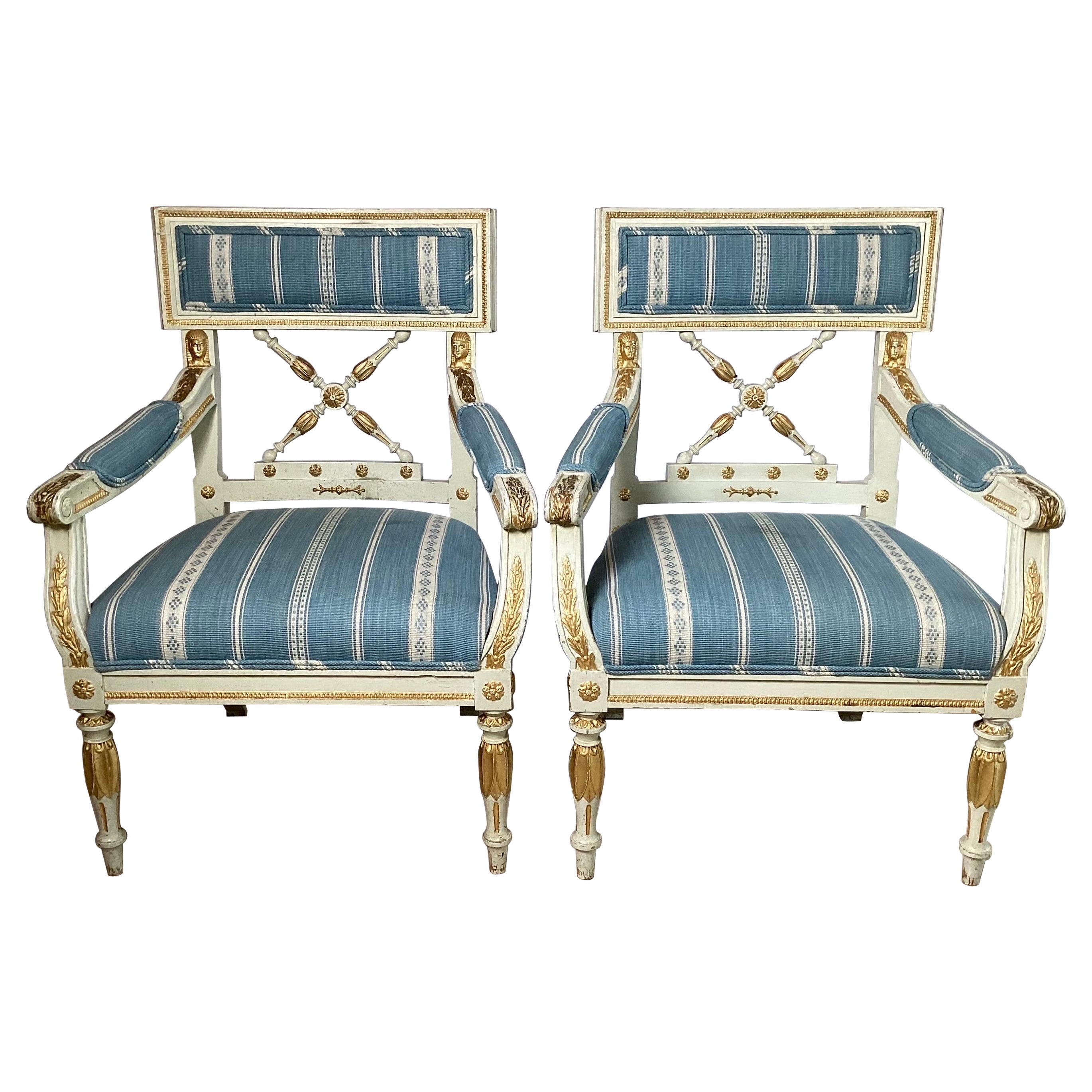 Pair of Swedish Style White Open Arm Lounge Chairs For Sale