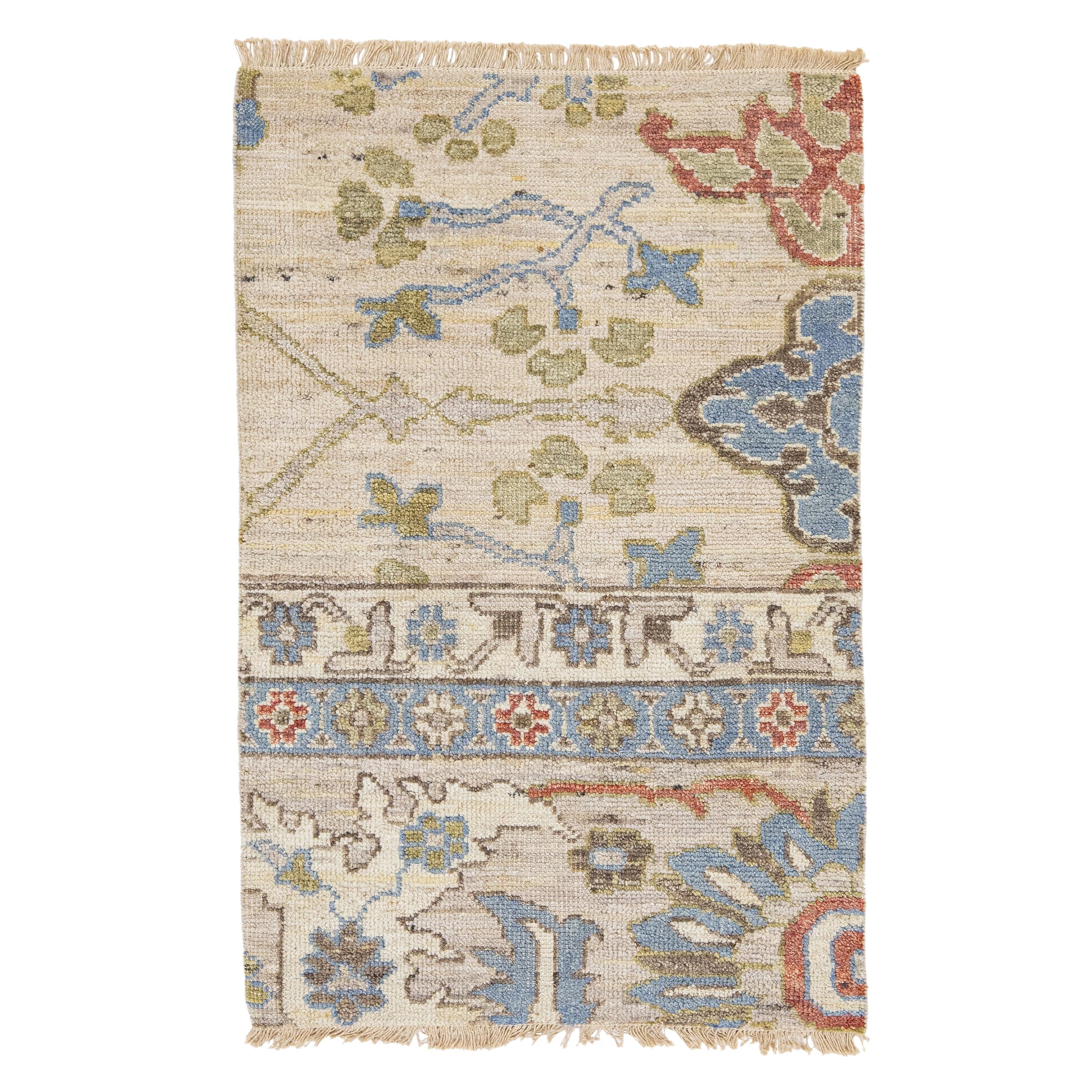 Beige Apadana's Modern Oushak Style Handmade Custom Wool Rug