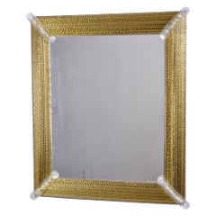 Signed Barovier & Toso Venetian Murano Glass Mirror with Gold Infused Frame