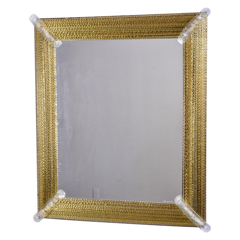 Miroir vénitien en verre de Murano signé Barovier and Toso avec cadre  infusé d'or En vente sur 1stDibs