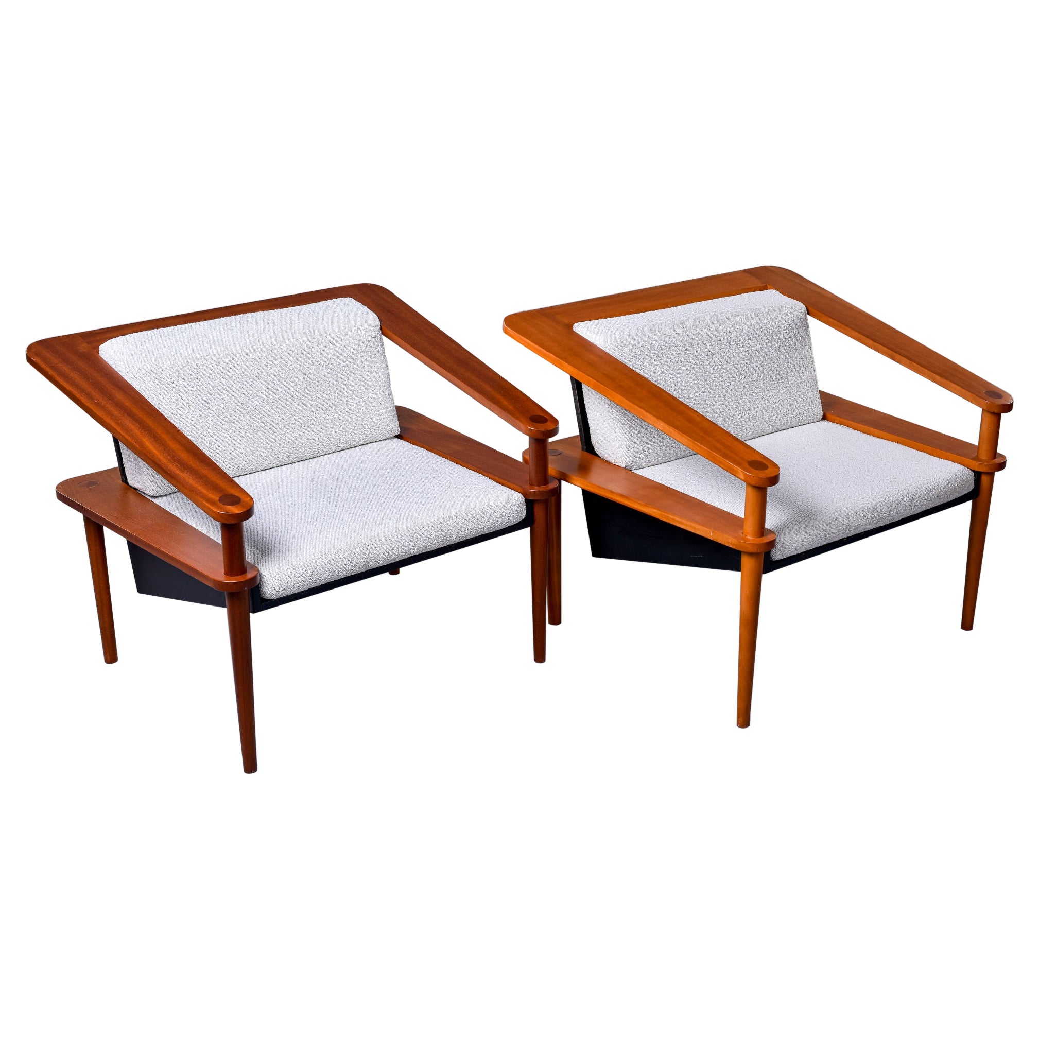 Pair Unusual Mid Century Sculptural Cube Chairs with Teak Frames For Sale