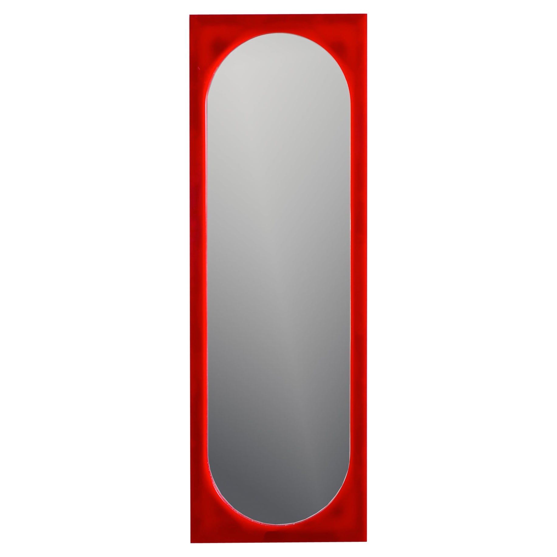 Mid Century Tall Red Plastic Mirror Attributed to Anna Castelli for Kartell