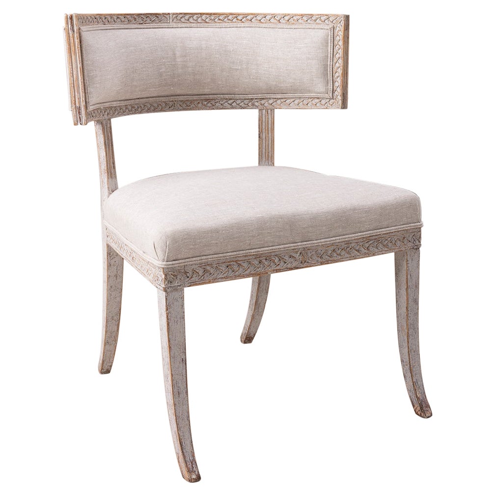 19th C. Swedish Gustavian Period Upholstered and Painted Klismos Chair For Sale