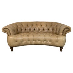 Sculptural Curved Tufted Leather Chesterfield Nailhead Sofa Made In Italy