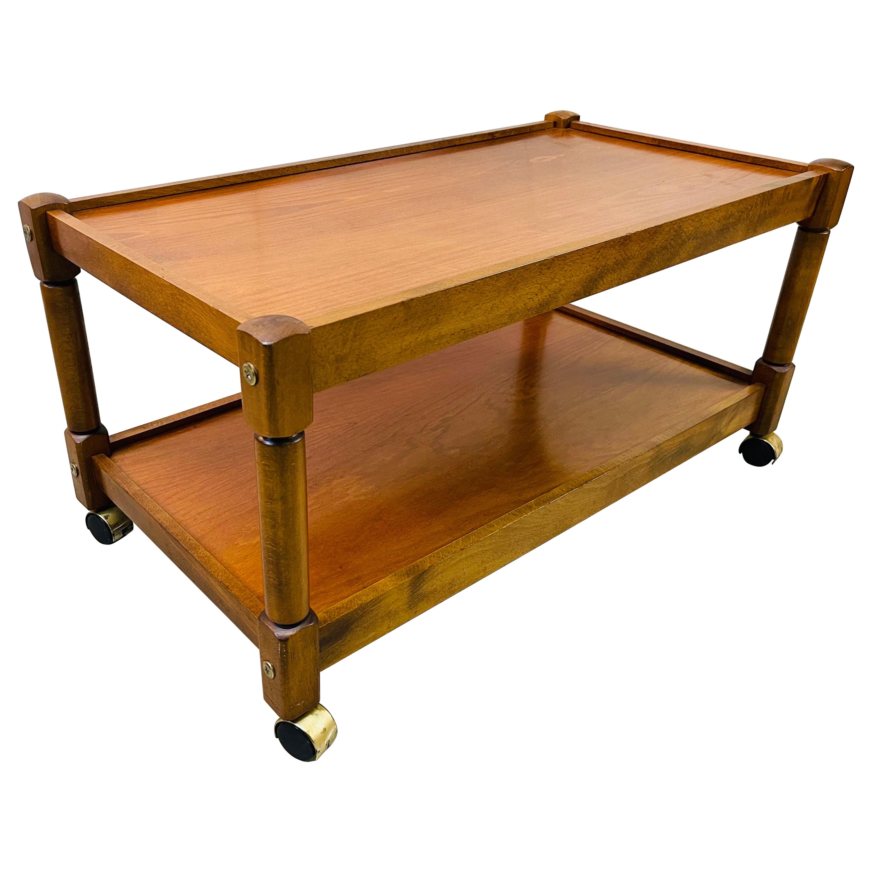 1960s Mahogany Two-Tier Rolling Cart For Sale