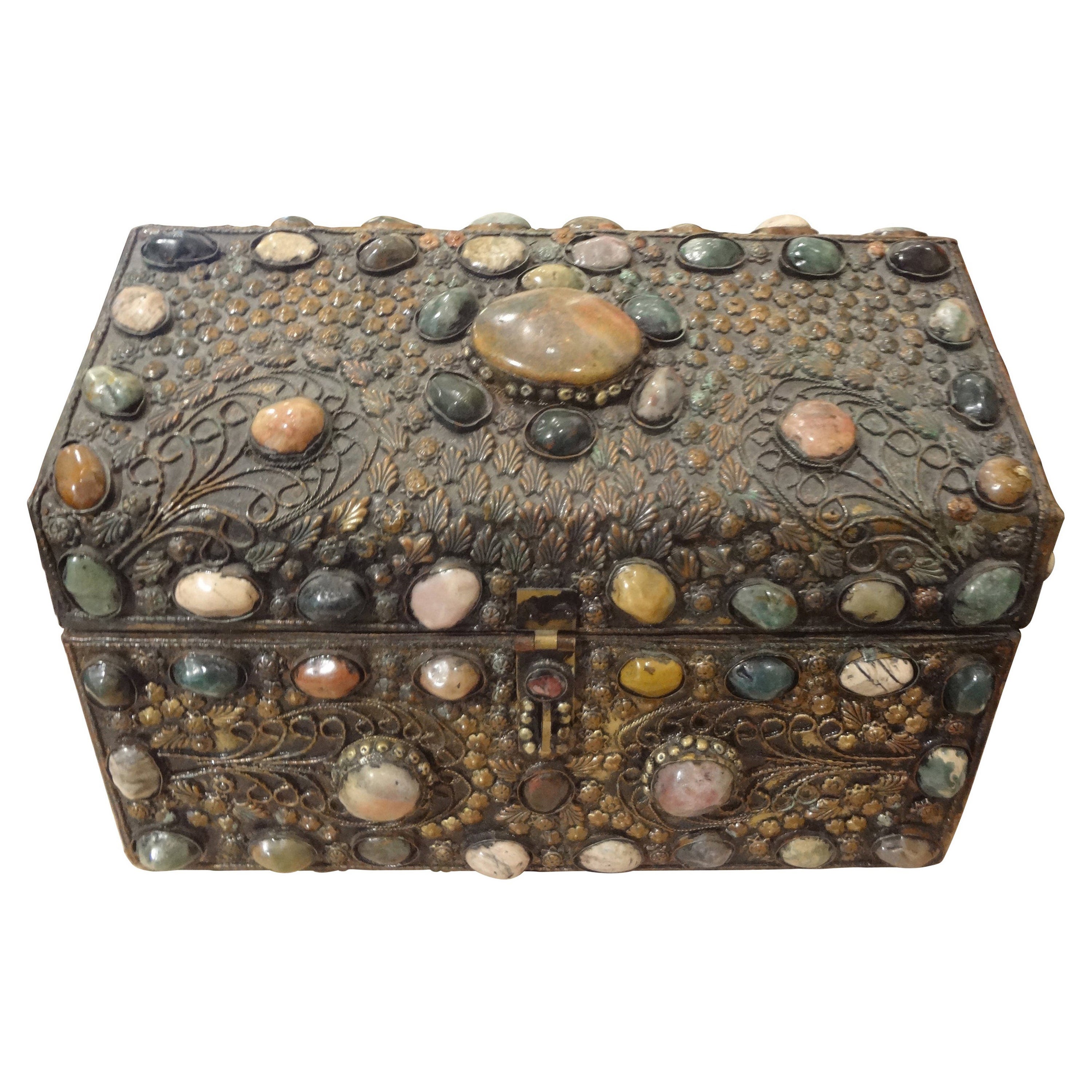 Vintage Moorish Agate Encrusted Box For Sale