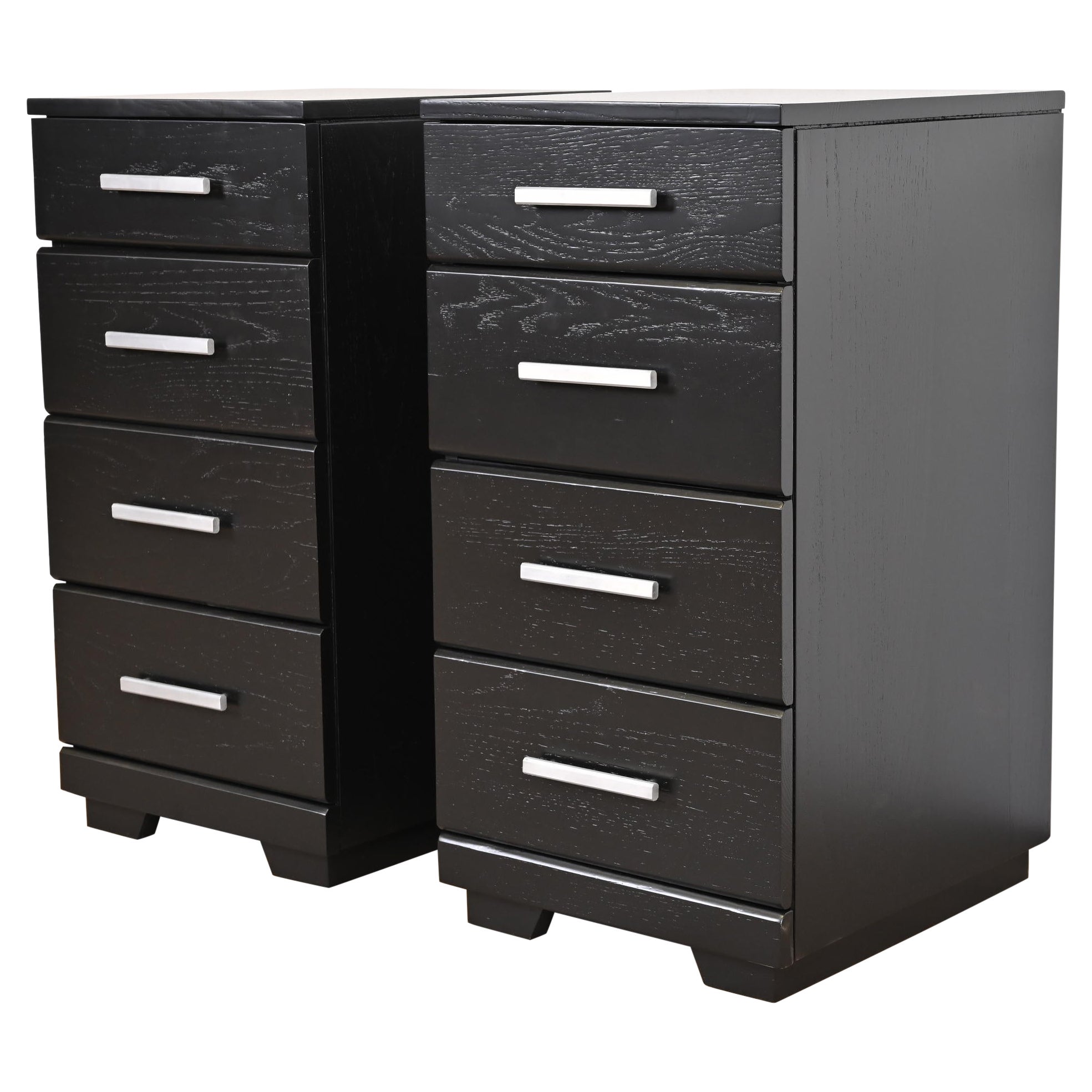 Raymond Loewy for Mengel Black Lacquered Bedside Chests, Newly Refinished