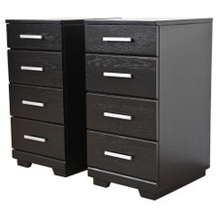 Raymond Loewy for Mengel Black Lacquered Bedside Chests, Newly Refinished