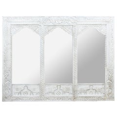 Large Painted White Triple Arch Indian Mirror