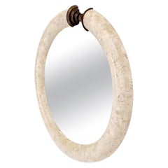 Brass & Tessellated Stone Veneers Ring Shape Frame Round Wall Mirror Mint!