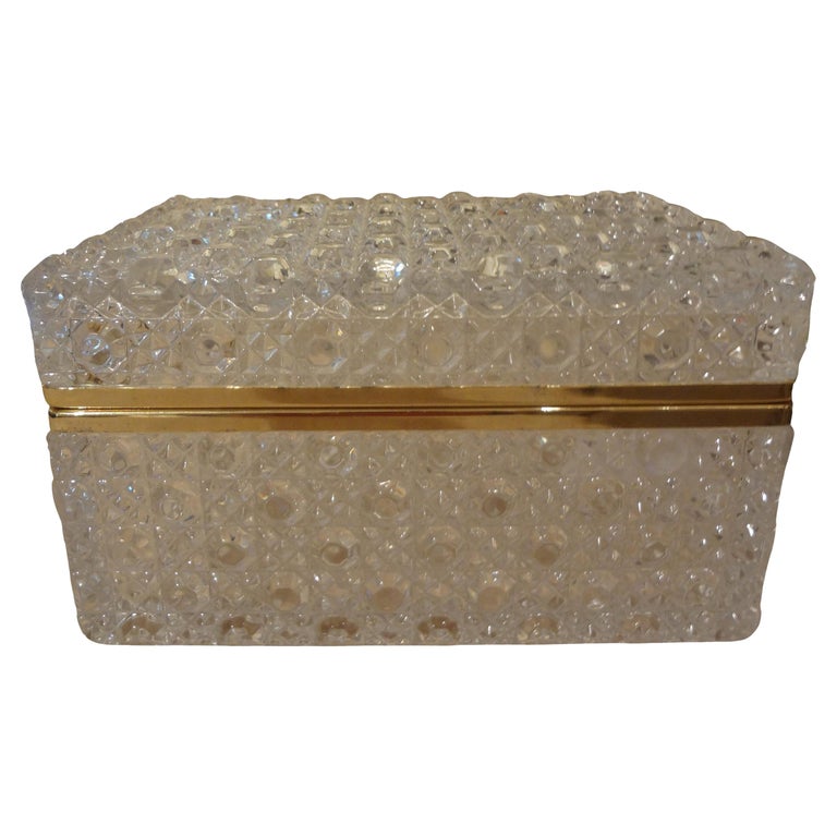 Vintage Decorative Glass Box Trimmed in Brass For Sale at 1stDibs