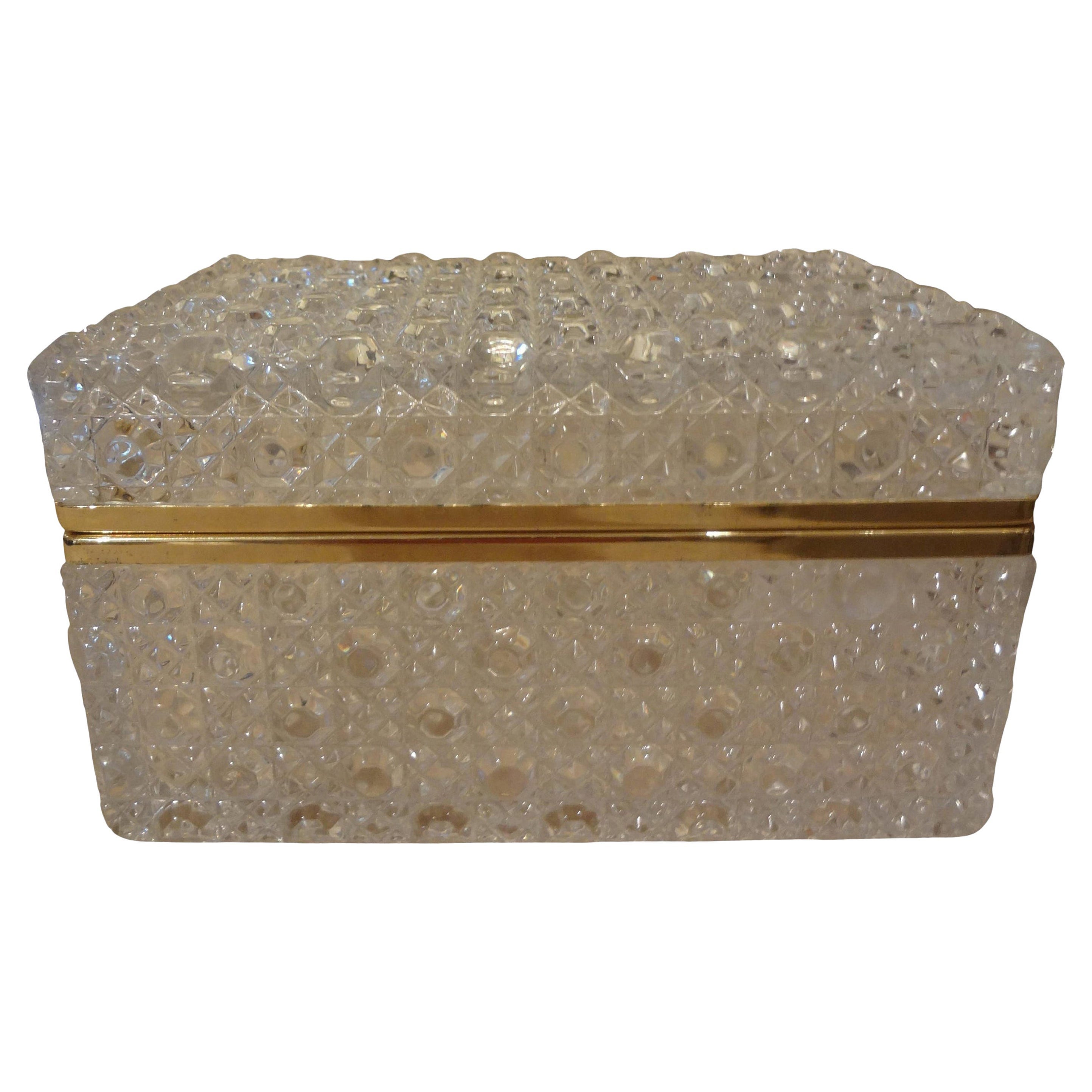 Vintage Decorative Glass Box Trimmed in Brass
