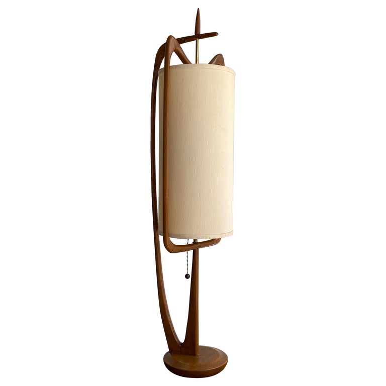 Tall Mid Century Modern Walnut Table Lamp By Modeline  For Sale