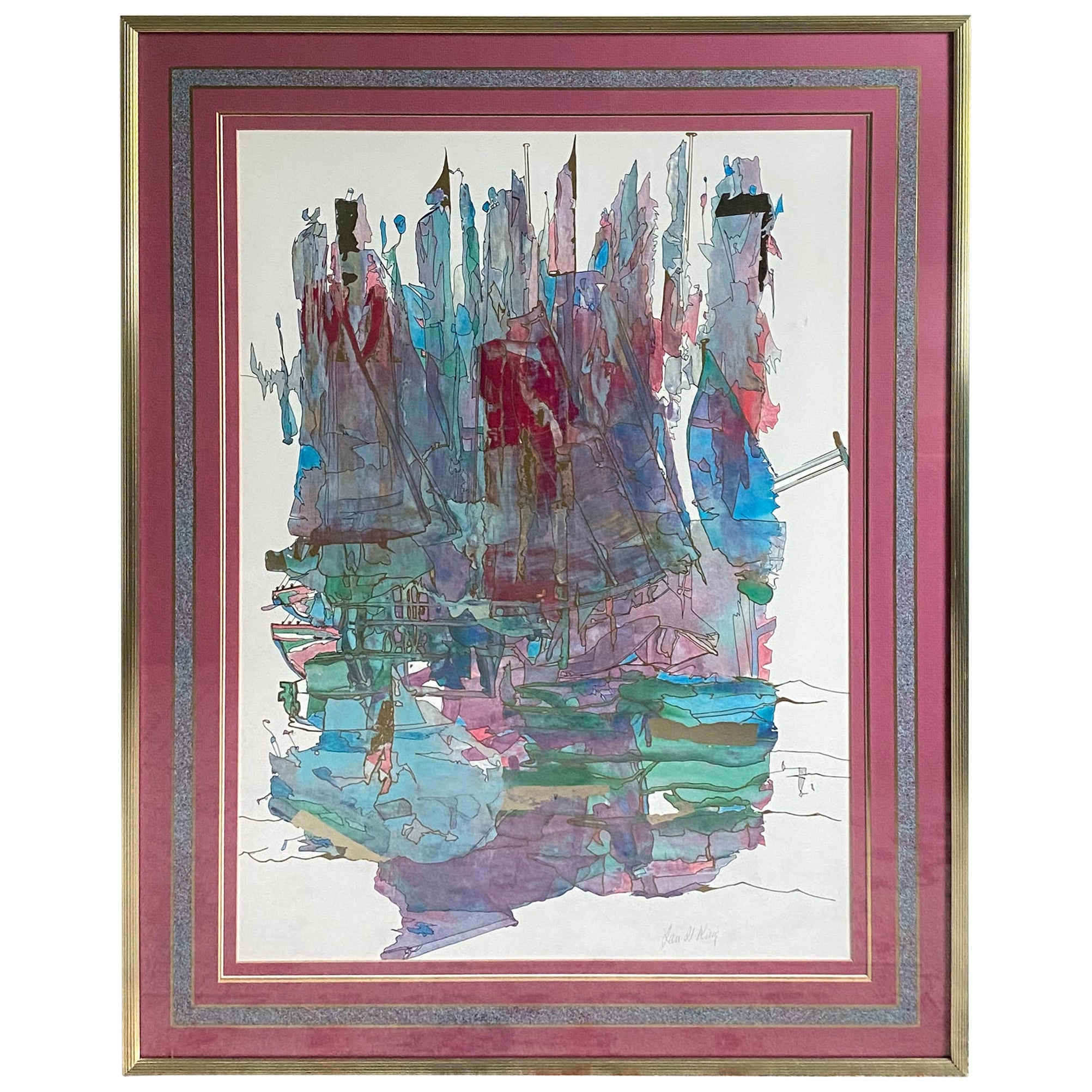 Contemporary Signed Jan Il Yang Abstract Collage, Framed For Sale