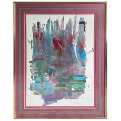 Used Contemporary Signed Jan Il Yang Abstract Collage, Framed