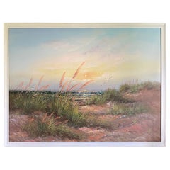« Sunset at the Beach », peinture à l'huile contemporaine d'un paysage côtier, encadrée