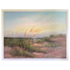 "Sunset at the Beach" Contemporary Coastal Landscape Oil Painting, Framed