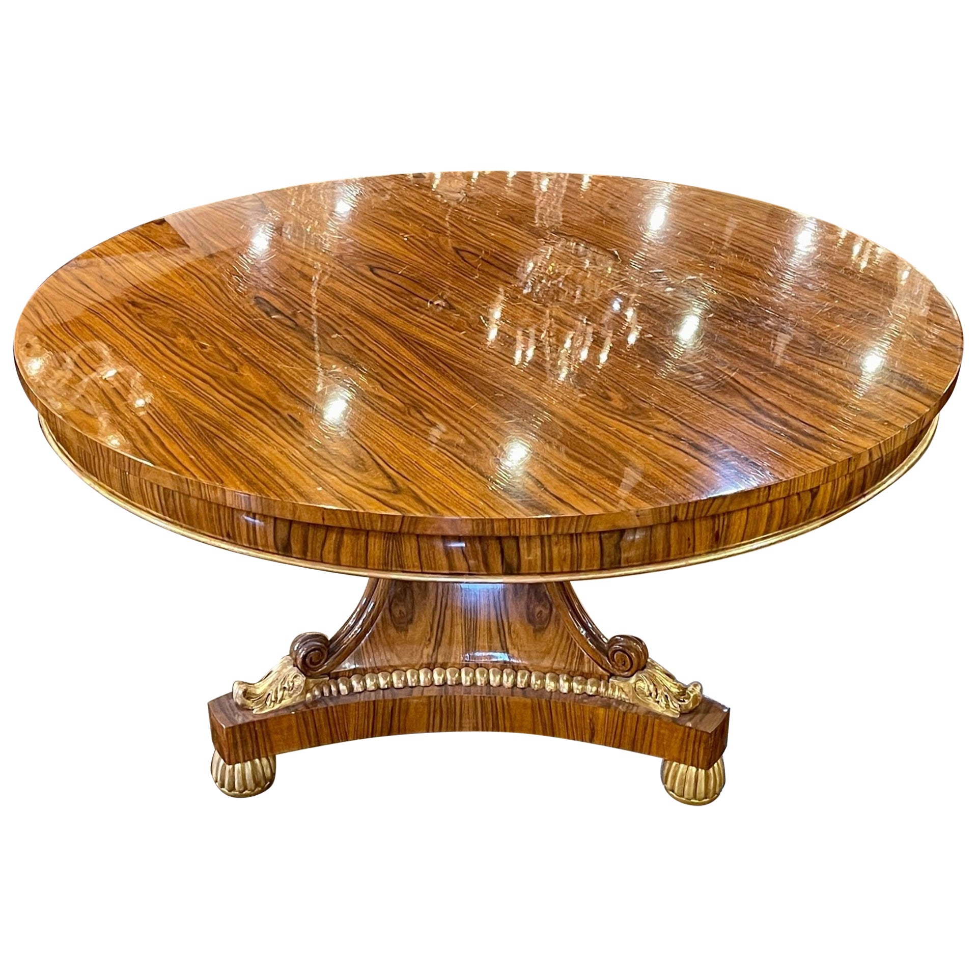 Vintage English Regency Style Rosewood and Gilt Center Table For Sale