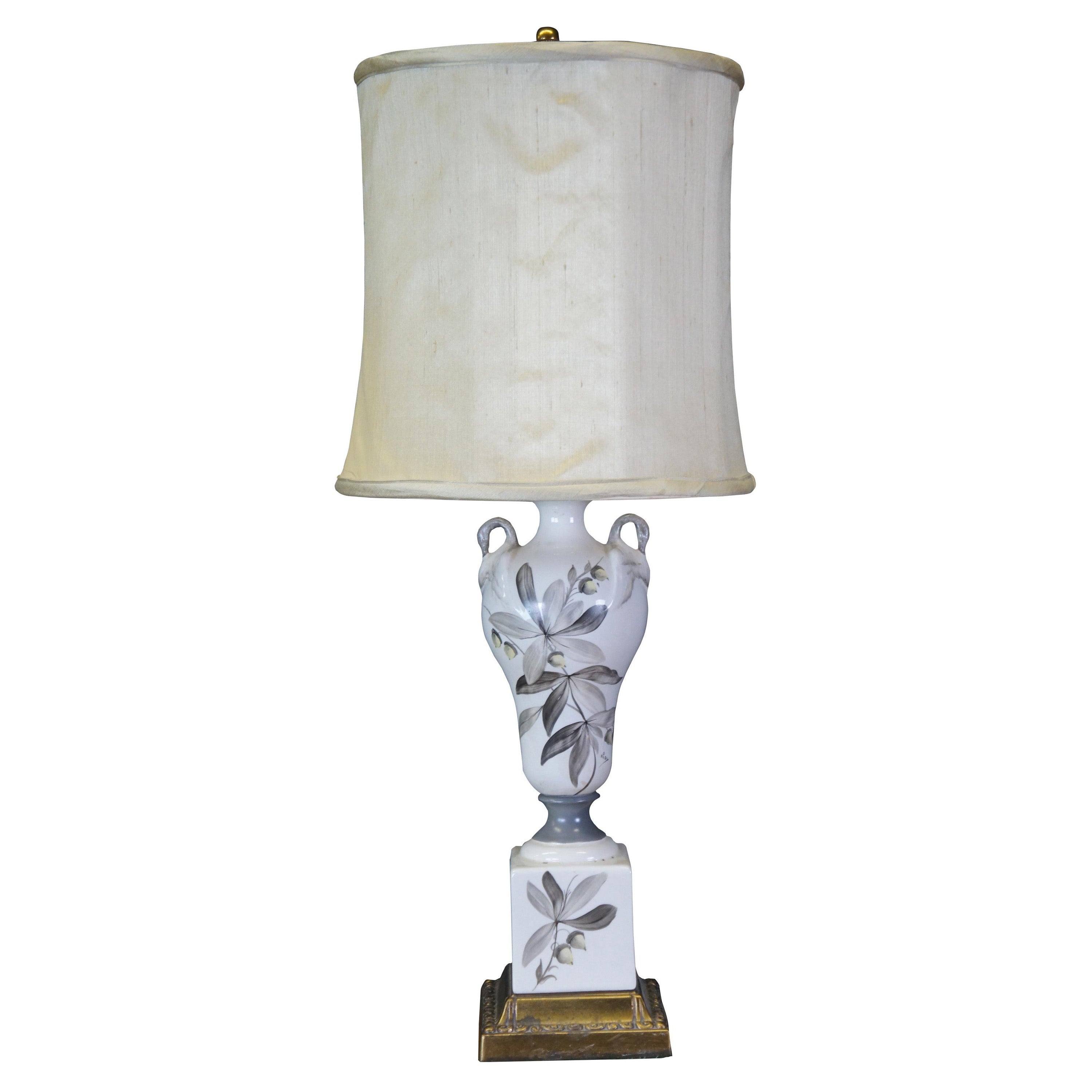 Vintage Hollywood Regency Porzellan Handbemalte figurale Trophäe-Lampe mit Schwanenmotiv, Vintage 