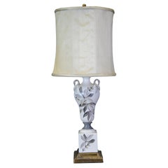 Vintage Hollywood Regency Porcelain Hand Painted Figural Swan Trophy Lamp Light 
