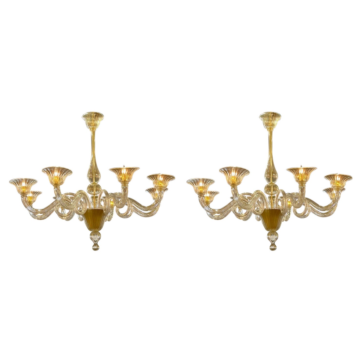 Pair of Gold Murano Glass Chandeliers