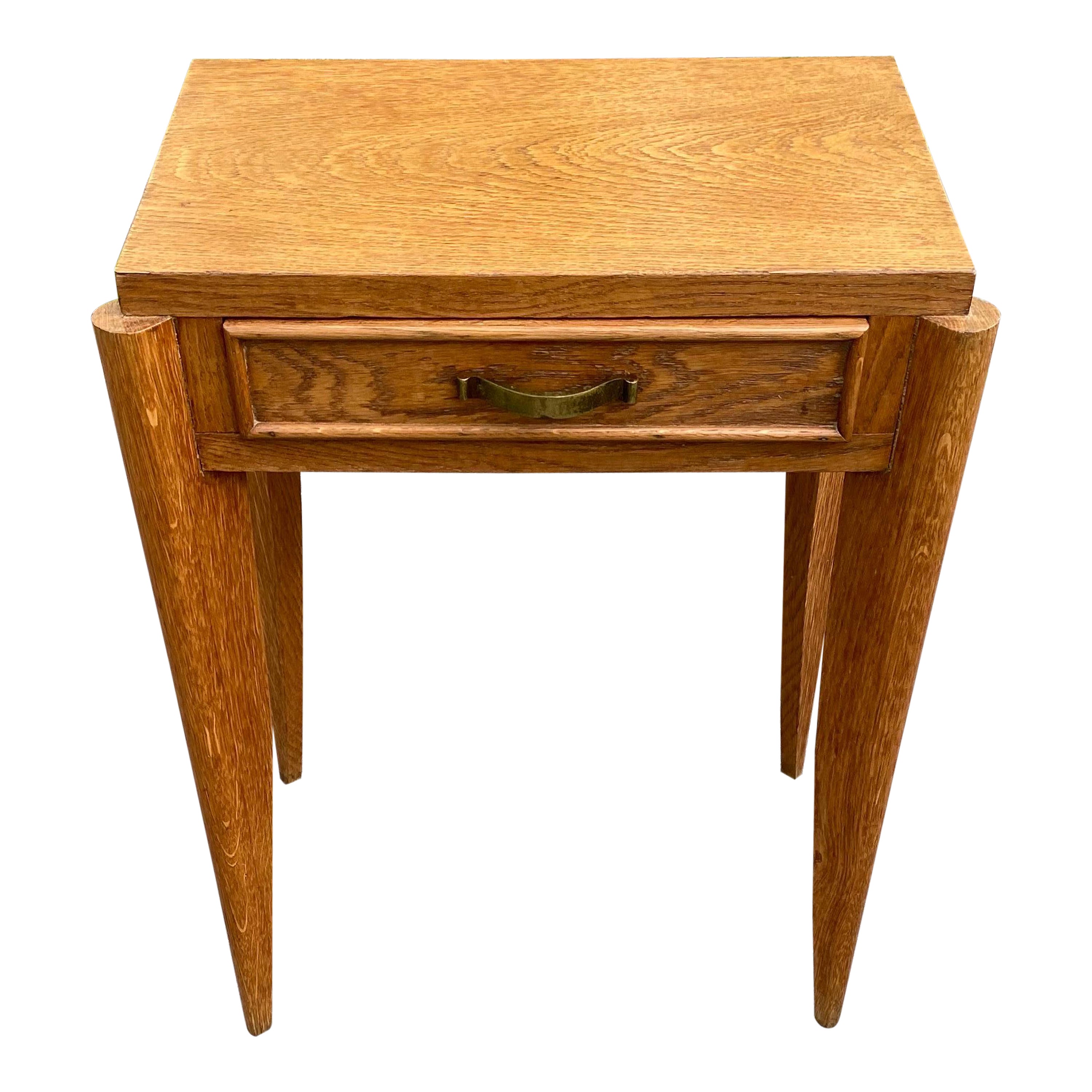 Elegant Art deco side table, oak and bronze circa 1940 For Sale
