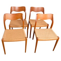 Vintage Danish Teak & Rope Chairs Model 71 Chairs by Niels Moller, 1960