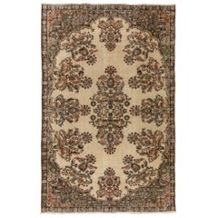 7x10 Ft Floral Garden Design Vintage Rug, Handmade Anatolian Carpet in Beige (tapis anatolien fait main en beige)