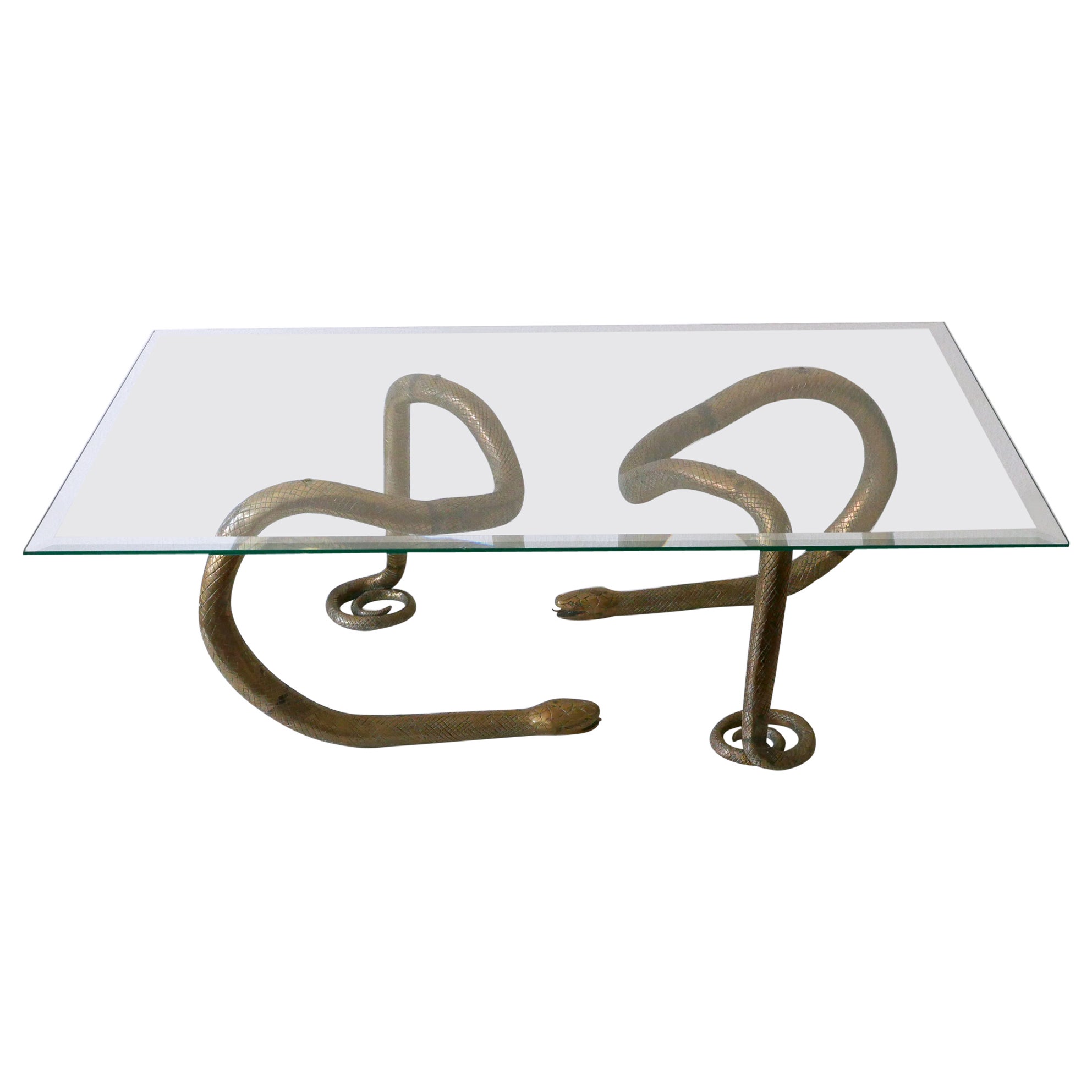 Exceptional Two Python Based Solid Brass Coffee Table Germany 1980s