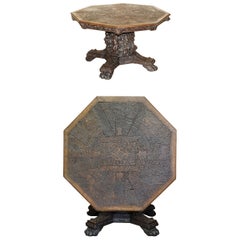 Ancienne table à manger gothique d'appoint en chêne avec plateau basculant et armoire, datée de 1699