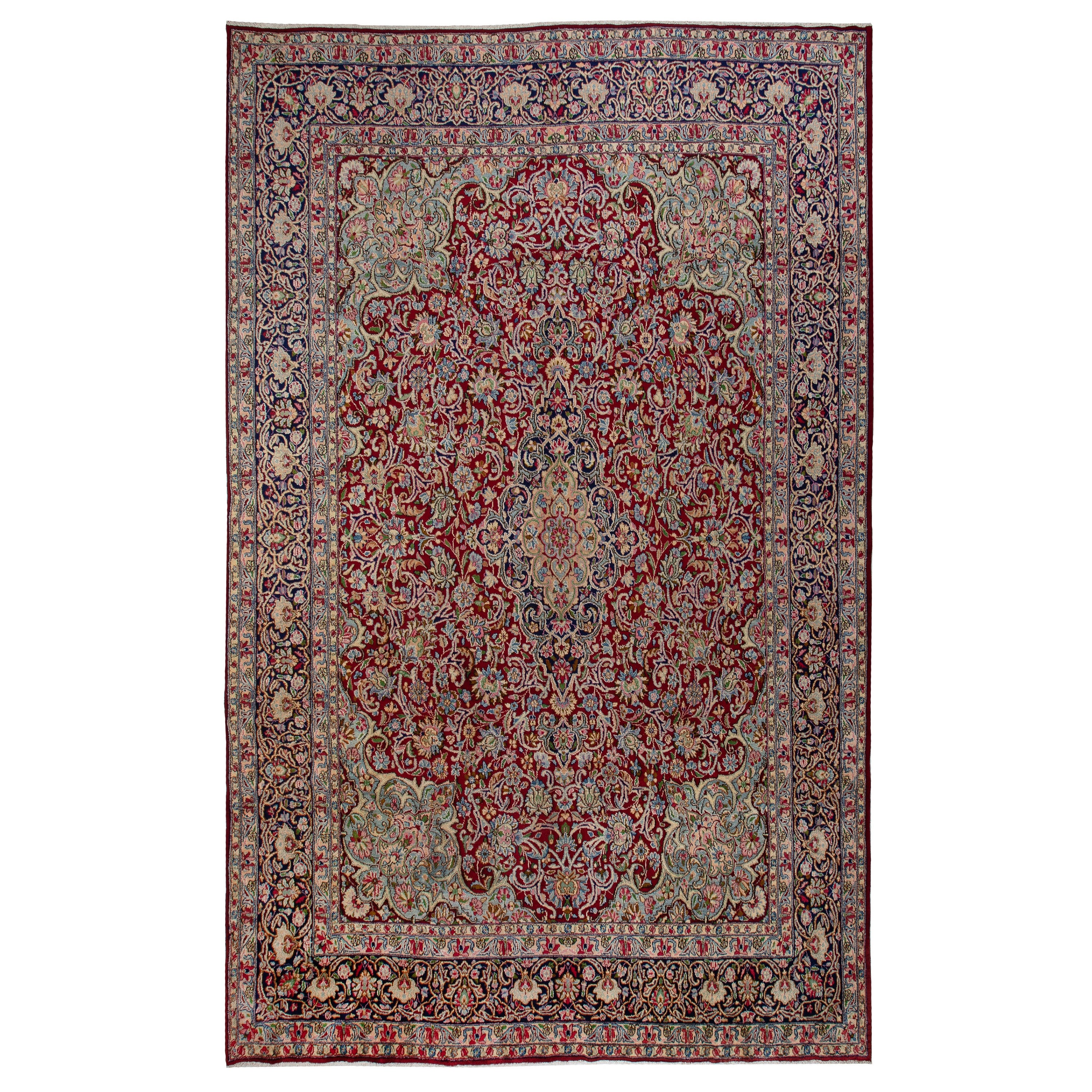 9.2x12.2 Ft Antique Persian Kashan Rug, Fine Traditional Oriental Carpet For Sale