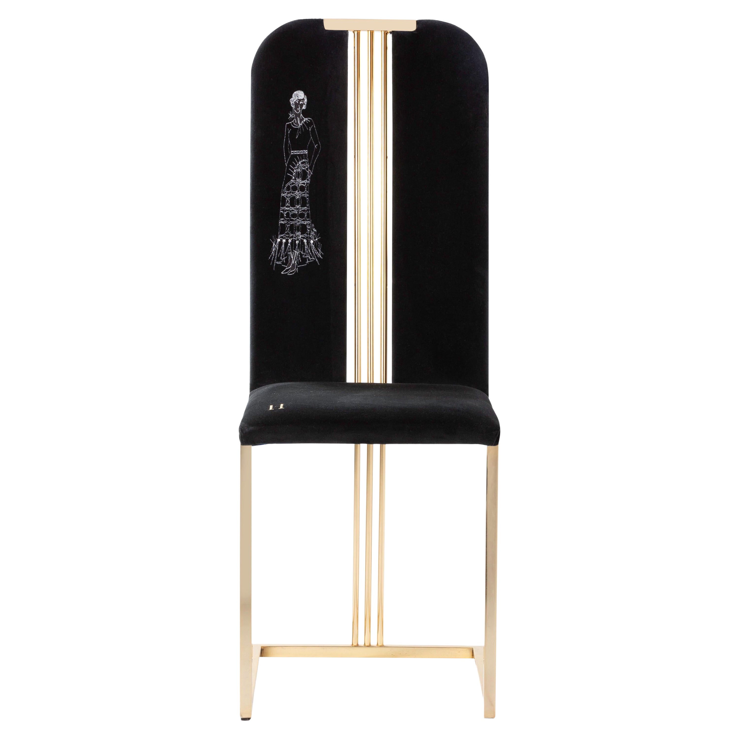 21st Century Eileen Chair in Velvet, Swarovski and Golden Brass, Hebanon, Italy For Sale