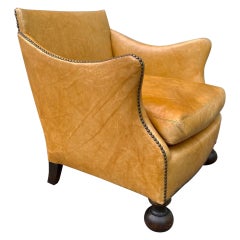 20th Century Beige Leather Bergere Lounge Armchair