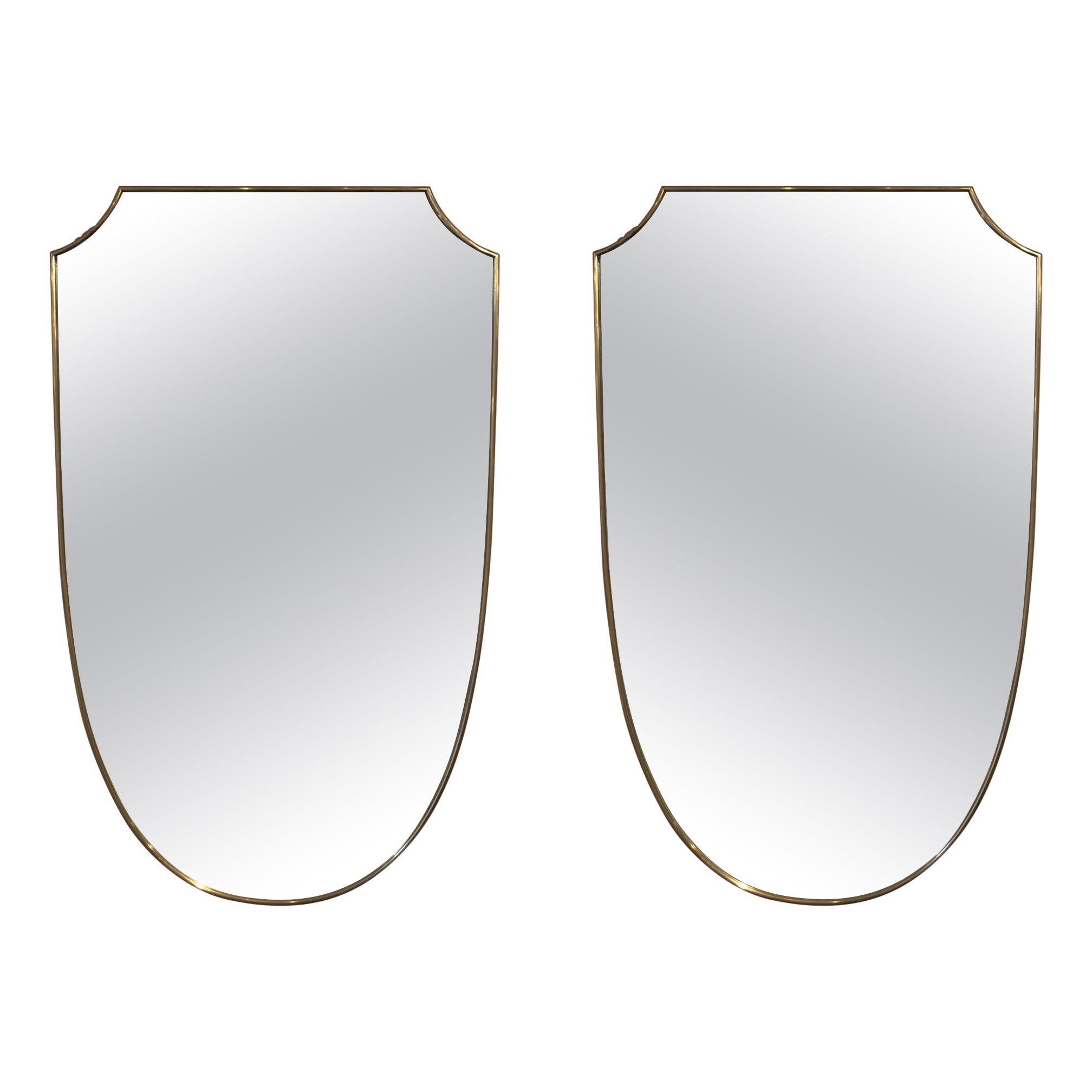 Pair of Mid-Century Brass Shield Mirrors
