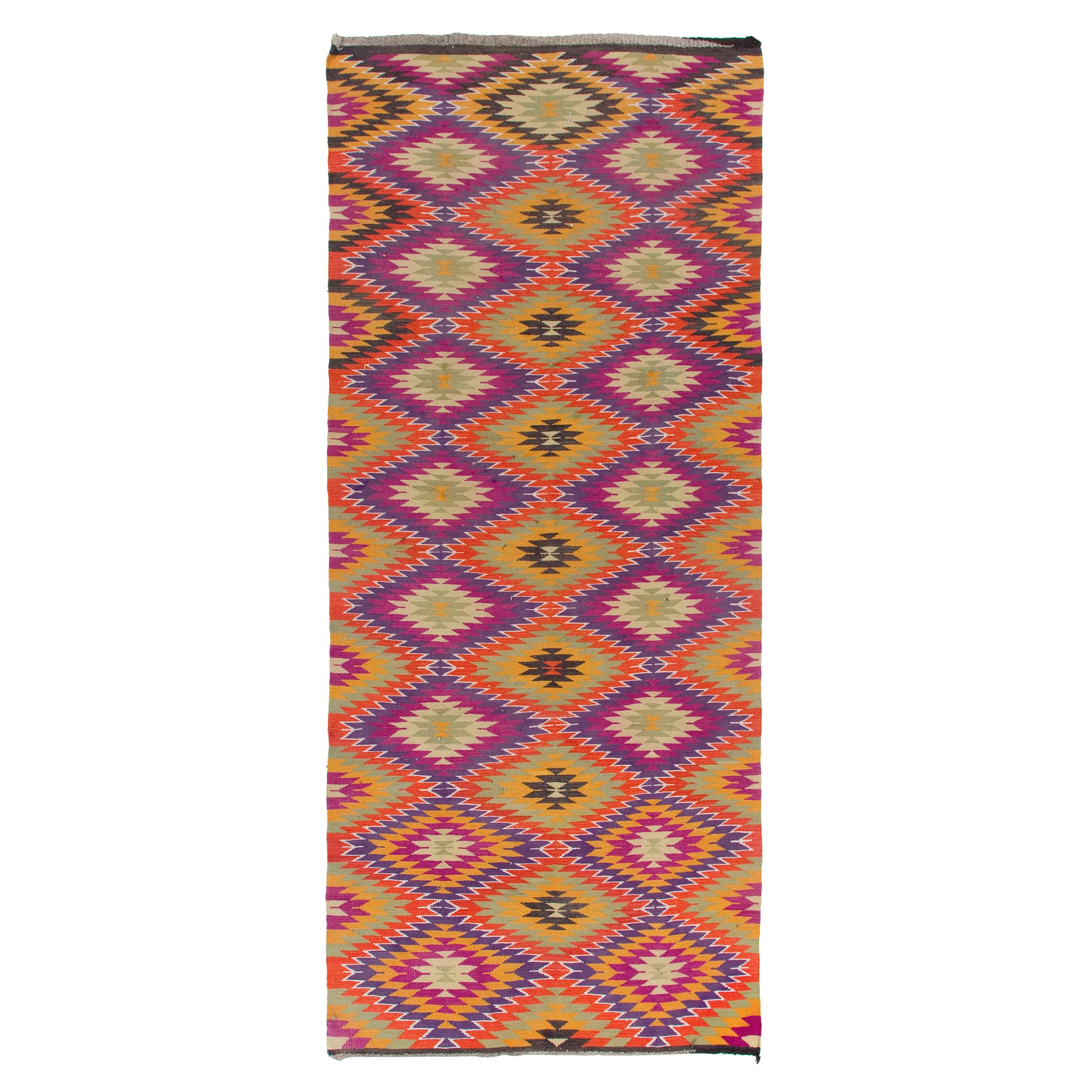 5.4x12 Ft Dazzling Handmade Kilim, Unique Flat-Weave Rug, Wool Floor Covering For Sale