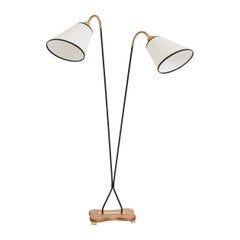 Mid-Century Brass and Black Two-Arm Floor Lamp