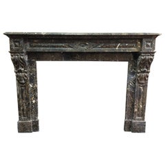 Antique fireplace mantle, hand-carved in black marble, 19th century France