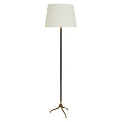 Brown Leather and Brass Floor Lamp