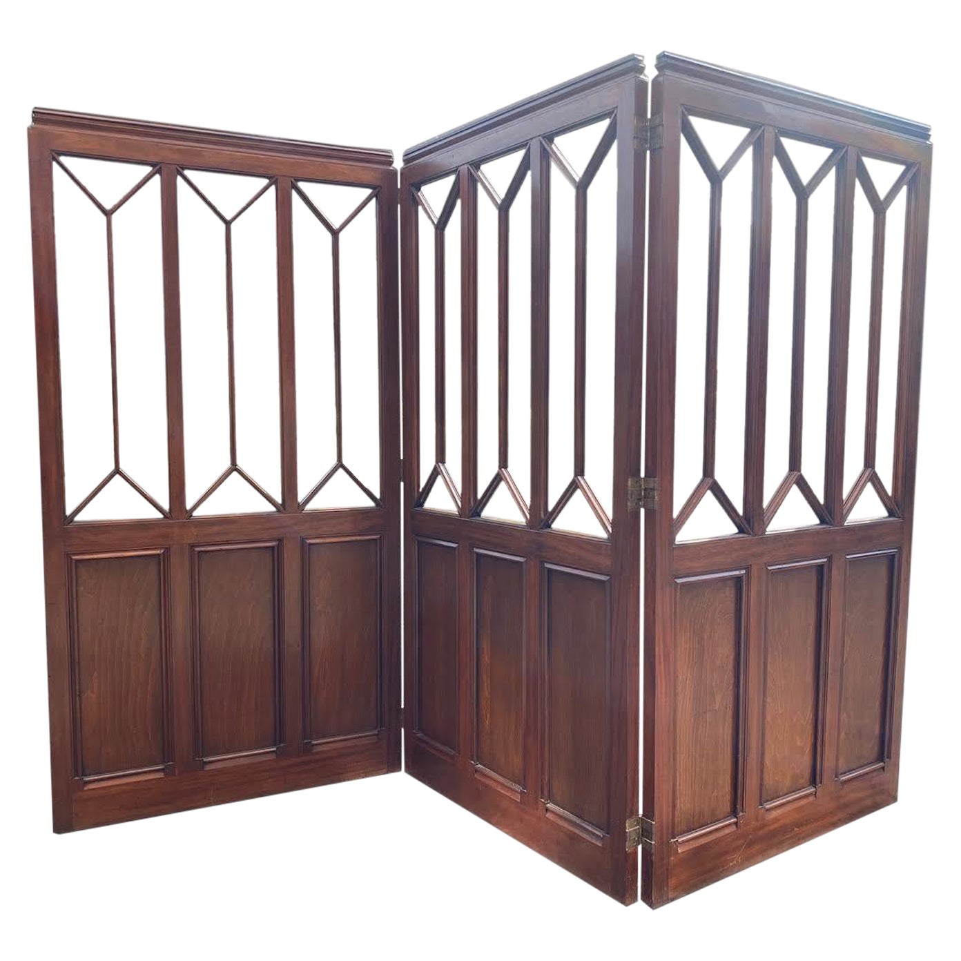19th Century Stunning Quality Three Panel Folding Screen in Solid Mahogany For Sale