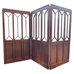 Antique 19th Century Stunning Quality Three Panel Folding Screen in Solid Mahogany