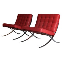 Pair of Fully labeled Barcelona Chairs by L. Mies Van Der Rohe for Knoll