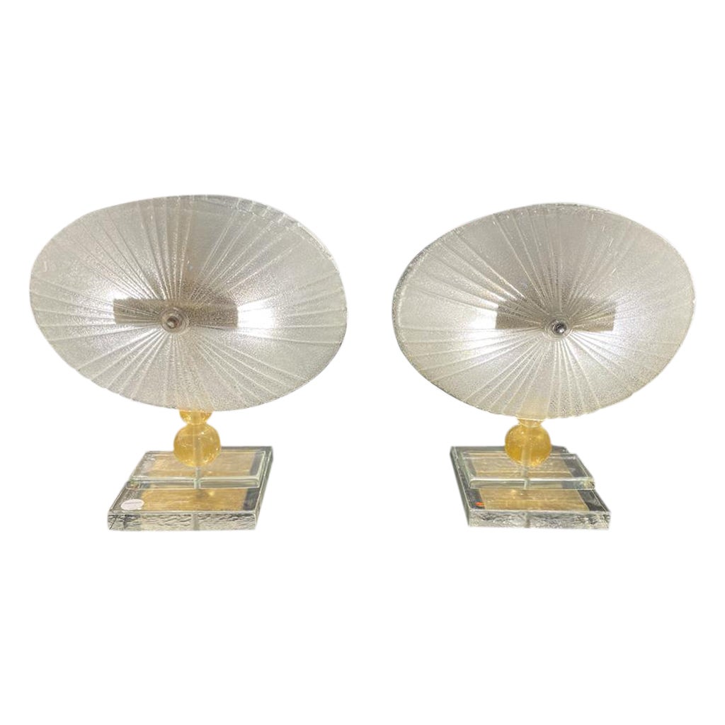 Pair of Italian Table Lamps Murano Glass in the Style of Barovier & Toso 1960 For Sale