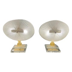 Vintage Pair of Italian Table Lamps Murano Glass in the Style of Barovier & Toso 1960