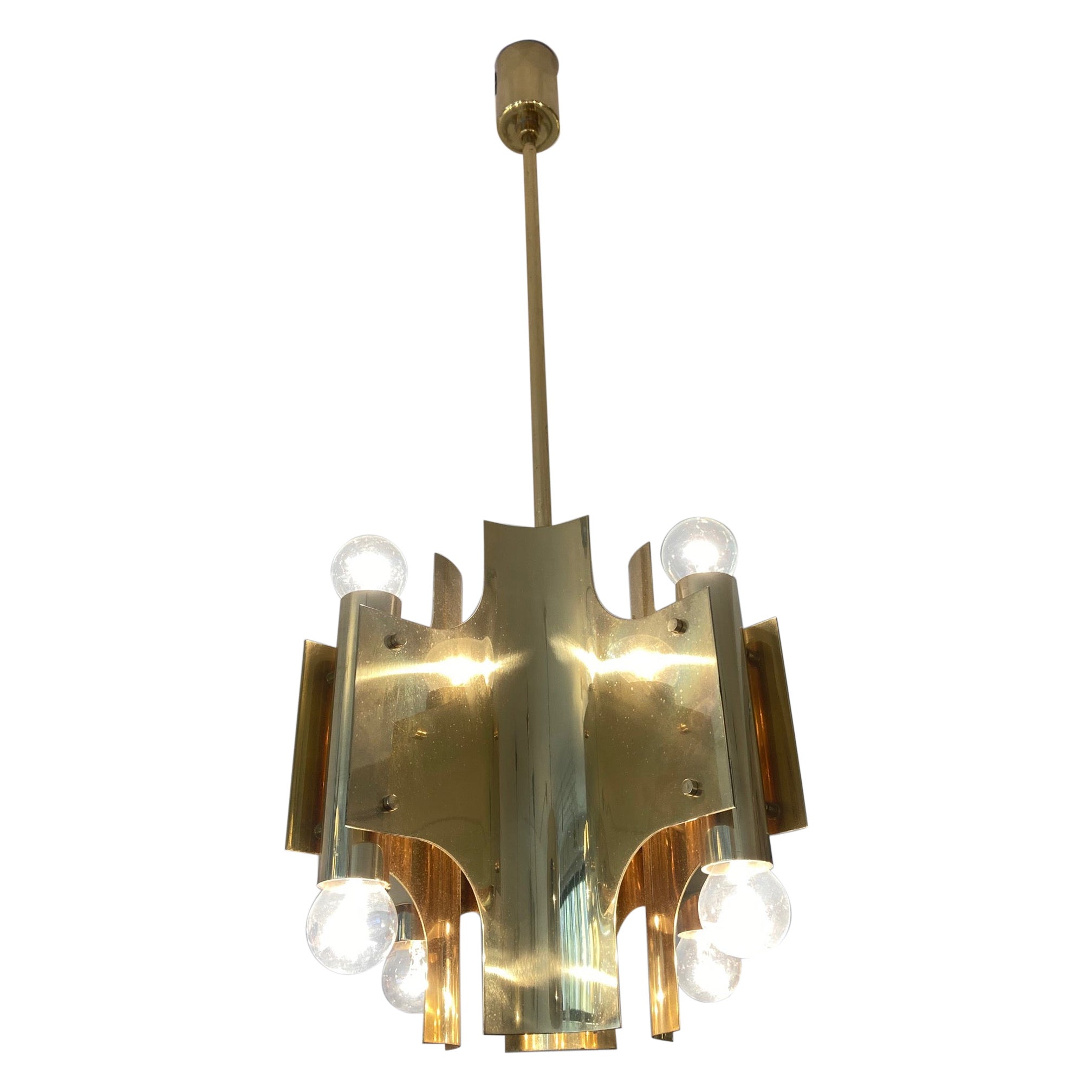 Heavy Brass Vintage Pendant Lamp, ca. 1970s For Sale