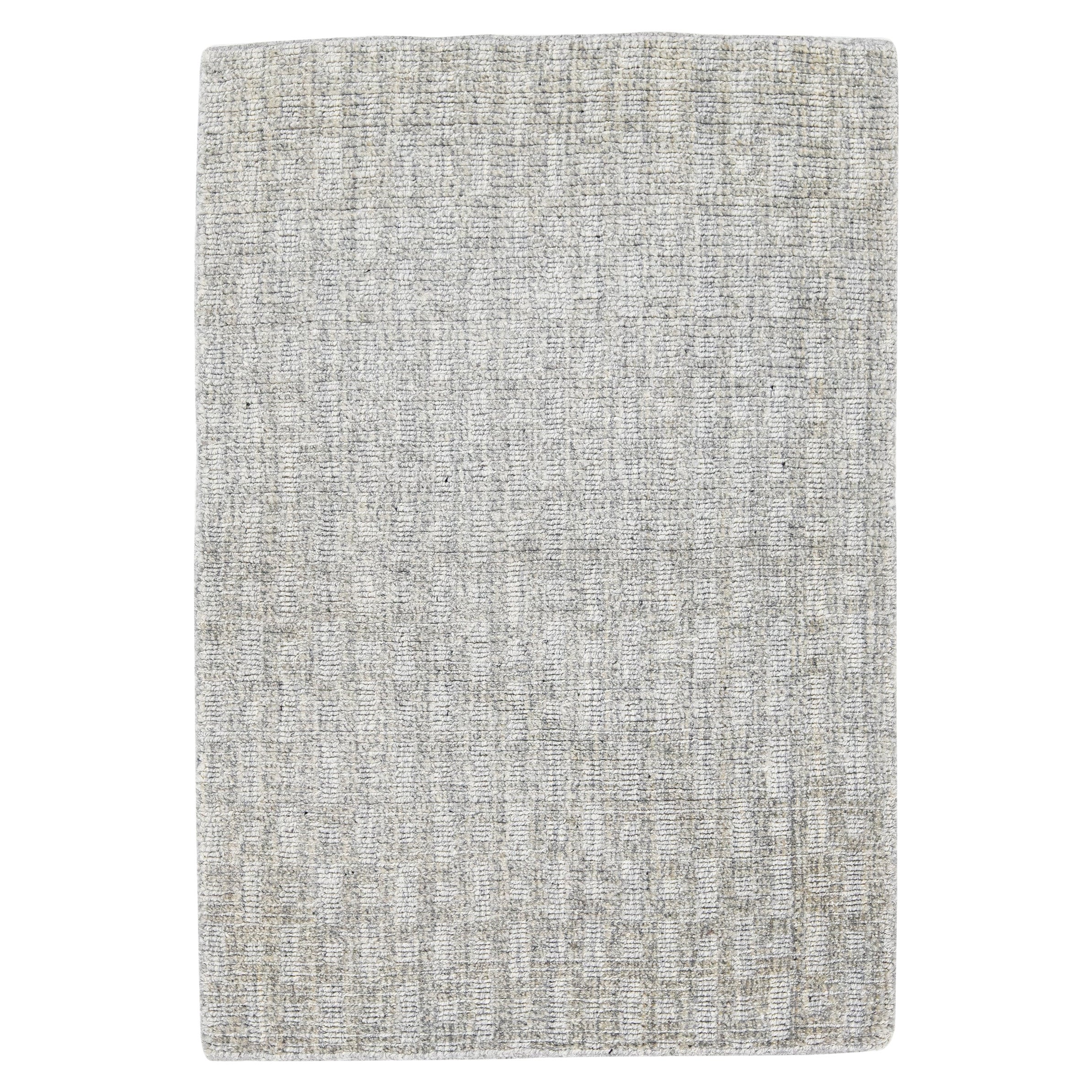 Transitional Handmade Light Gray Custom Wool Rug