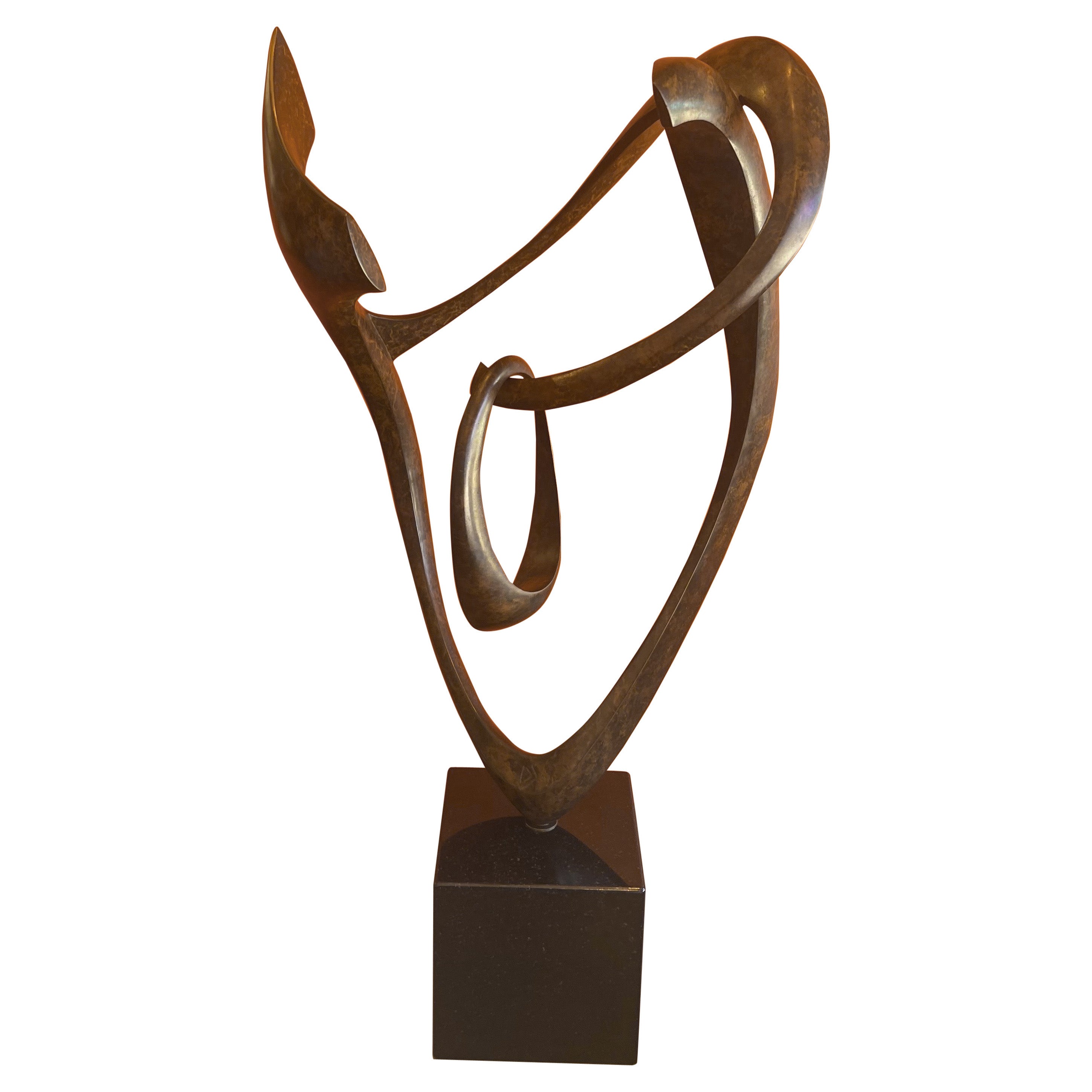 Patinated Bronze Rotating Abstract Sculpture on Marble Base by Dennis Sohocki