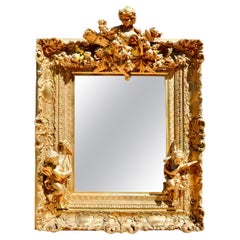 Antique Late 19 Century Napoleon III Rococo Style Gilt Wood and Gesso Framed Mirror