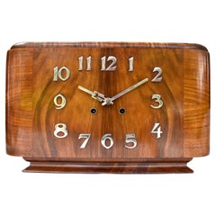 Art Deco Very Large Walnut & Chrome Mantle Clock, German, c1930